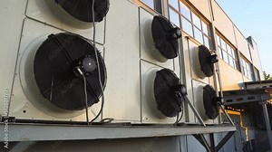 Industrial refrigeration unit, compressor outdoor unit, air conditioning equipment with fans