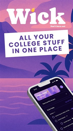 Wick (formerly Max) on Instagram: "If you're an overachieving college student, then you probably have 47 tabs open, and you're probably burntout. Luckily, Wick.app is here to light the way: all your college, work, and life stuff all in one simple study planner app + proactive reminders when it's time to lock in. No more crashing out! #wick #wickapp #collegelife #adhd #grinding #canvas"