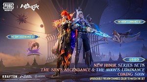 3M views · 18K reactions | The latest additions to the Honor Series are coming June 6.  Here’s your first look at the Honor Series Sets The Sun’s Ascendance ☀️ and The Moon’s Luminance, plus an upgradable firearm that changes color to match the set you’re wearing.  This visual experience arrives June 6 and will vanish August 31.  https://pubgmobile.live/PUBGMTAROT380 #PUBGMTAROTPREHEAT #PUBGMTAROT380 #PUBGMSETS380 | PUBG MOBILE | Facebook