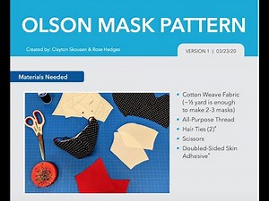 Olson Mask Sewing Tutorial - Pattern Links and Mask Info in Description