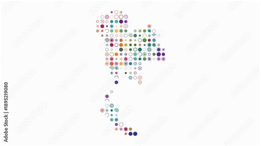 Thailand animated country shape. Pulsating colored dots on the map of the country. Large size circle blocks. Digital style Thailand map on white background. Classy animation video.