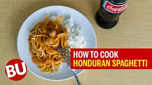 In the second installment of our cooking series, Mama Meals, Riaz Butt-Garcia (CAS’22) prepares Honduran spaghetti—a dish made of hot dogs, pasta, rice, tomato sauce, and paste, and crema—with help from his mom, Lesley Garcia, on Zoom. Honduran spaghetti, a dish with many counterparts throughout Central and South America and in nearby island nations such as Haiti, it’s easy to make and can feed up to four. Riaz’s mother usually adds green peppers as well, but since her son is not a fan—no pepper