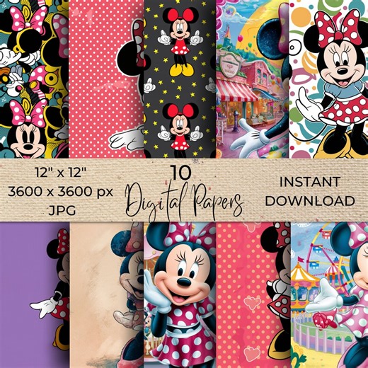 Minnie Mouse Digital Paper, Scrapbook Papers, Commercial Use, Minnie Background, Wallpaper Minnie Party, Instant Download - Etsy