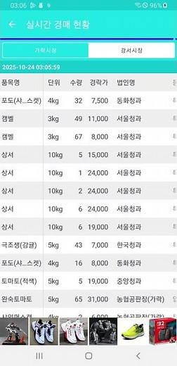 농산물 경매가 실시간 속보-경매시장 낙찰가 시세 조회