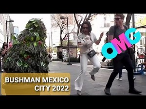 Jumps and smiles with bushman in Mexico city.