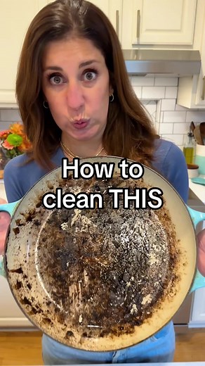Did you do THIS to your enameled cookware?? Here’s how to fix it! 💪🏼 Pictured here is my# 3.5 qt braiser (covered in burned onions I forgot about on the stove 😳). It’s cast iron, coated with enamel. 1️⃣Fill with ~4 c water 2️⃣Bring to a simmer. Add 2 tablespoons baking soda. 3️⃣Grab a wooden spoon and SCRAPE that burned @$#! Turn off the heat and be careful about burning yourself. 4️⃣ Rinse and repeat. Good as new! #housework #cleaningtips #dutchoven #cleaningtipsandtricks #kitchentip #cleani