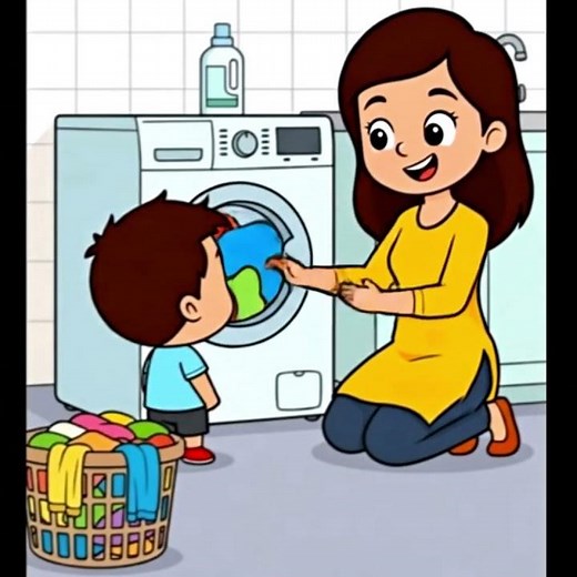 👶🧺 Baby Helping Mom Wash Clothes | Fun Learning for Kids
