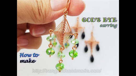 Earring inspired God's eye craft - Handmade jewelry from copper wire and crystal 494