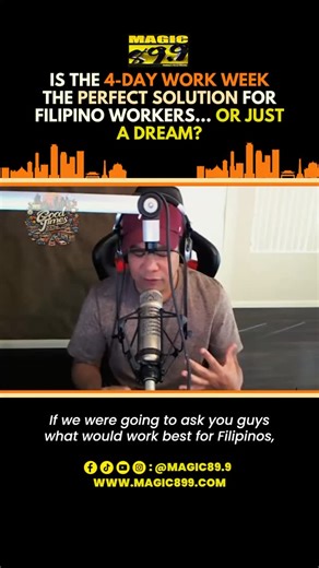 Is the 4-day work week the perfect solution for Filipinos, or is it just a dream? We’re talking pros and cons, from more family time to potential challenges. Watch Good Times every Monday to Thursday, 6–9AM only on Magic 89.9. 🎙️ #GoodTimes #Magic899 #BelieveInTheMagic | Magic 89.9