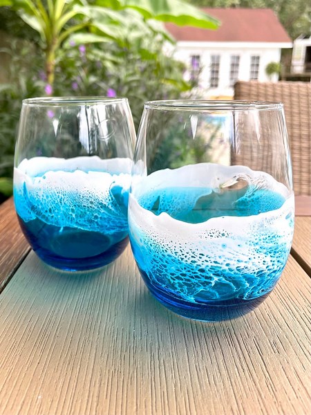 Handcrafted Ocean-inspired Wine Glasses With Resin Waves – Coastal Beach Theme Barware Set of 2 - Etsy