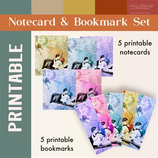 Printable Notecard Set / Includes 5 Notecards and 5 Matching Bookmarks - Etsy