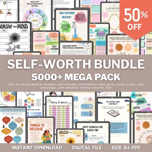 Self Worth Worksheet Bundle, Self Esteem, Confidence, Teen Girls, Inner Critic, Self Sabotage, Self Identity, Mental Health, CBT - Etsy Canada
