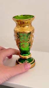Vintage Bohemian Emerald Green Glass Vase: Hand-painted Enamel Flowers - Etsy Australia