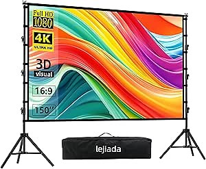 Giant 150 inch Portable Projector Screen with Dual Stand, 4K HD Front/Rear Projection Movie Screen for Backyard Theaters and Camping, Foldable Anti-Crease Fabric with Carry Bag