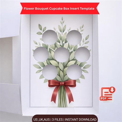 Flower Bouquet Cupcake Box Insert PDF – Ready-made Cupcake Packaging Template With Red Ribbon Design - Etsy
