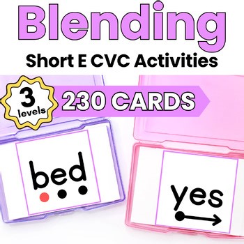 Blending & Segmenting CVC Words Kindergarten Phonics Short E Fluency Flashcards