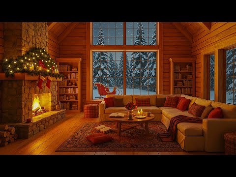 Cozy Winter Cabin Ambience ❄️ Soft Jazz & Crackling Fireplace for a Peaceful Night