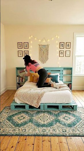 Transforming a room with a custom DIY pallet bed build—from raw wood to a cozy finished space.