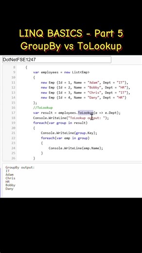 GroupBy vs ToLookup in C# 🔥 | LINQ Interview #csharp #linq #dotnet #codinginterview #programming