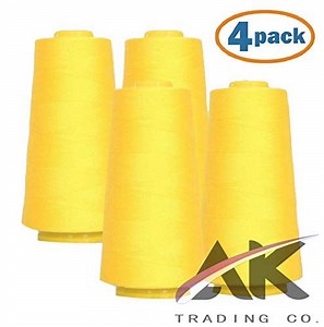 AK Trading 4-Pack Dark Yellow All Purpose Sewing Thread Cones (6000 Yards Each) of High Tensile Polyester Thread Spools for Sewing, Quilting, Serger Machines, Overlock, Merrow & Hand Embroider