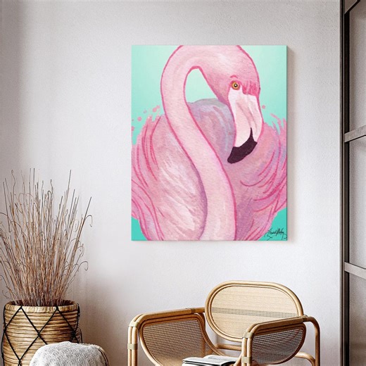 Pink Flamingo Portrait Wall Art - Vertical Framed Canvas - Living Room Wall Decor - Animal Art - Etsy