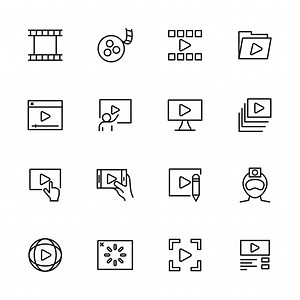 Download Line Icon Set of Video Production or Publishing Activity for free