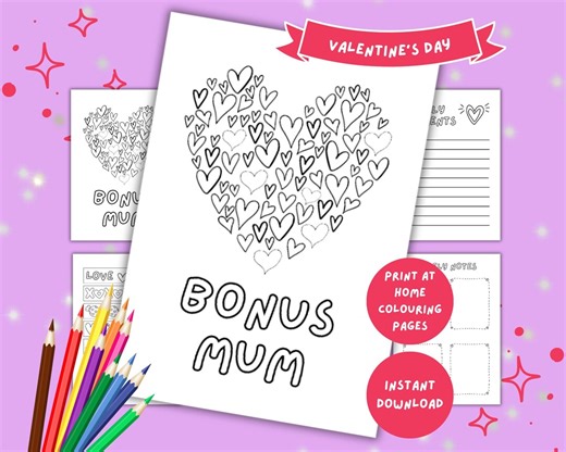 Bonus Mum Valentine's Day Printable Gift | Colouring & Activitiy Pages for Kids | A4 PDF Download - Etsy