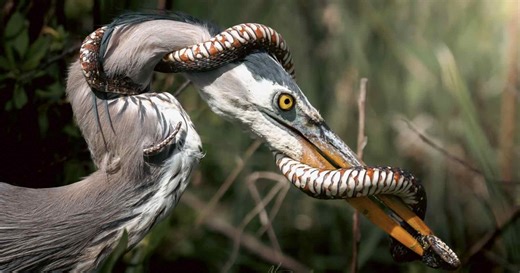 Photographer Captures Epic Battle Between Snake and Heron