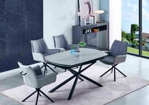 [Hot Item] Morden Functional Table Extension Ceramic Dining Table with Black Metal Legs