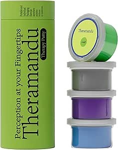4 Pack Theramandu Therapy Putty Kit (3oz Each) – Hand Putty Physical Therapy for Kids & Adults, Sensory Stress Relief & Hand Muscle Strengthening Exercise Therapy Putty, 4 Different Resistances