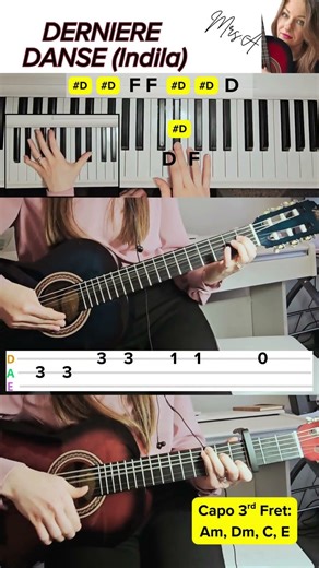 Derniere Danse (Indila) | Easy Piano, Guitar Tutorial (Tabs + Piano Keys + Chords)