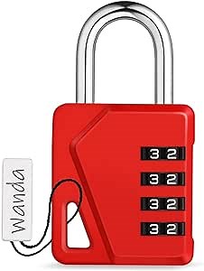 ZHEGE Small Locker Lock Gym, 4 Digit Combo Lock with DIY Name Tag, White Number Padlock for School, Toolbox, Cabinet, Fence, Shed, Easy to Read (Red, 1 Pack)
