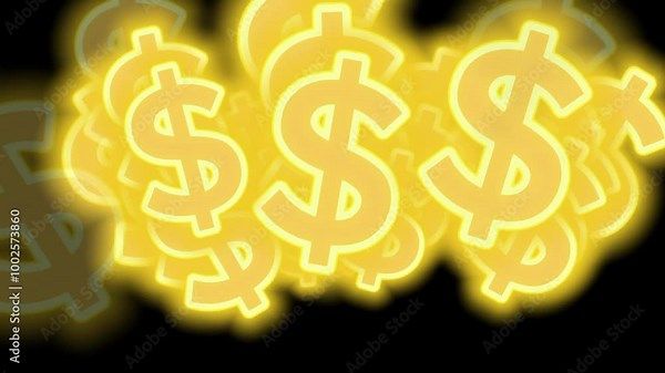 Glowing yellow dollar signs float against a dark background, creating a vibrant, eye-catching visual perfect for financial themes, wealth, or business-related designs