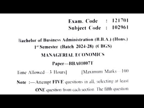 Gndu BBA 1st Semester Managerial Economics Question Paper | Managerial Economics Question Paper 2024