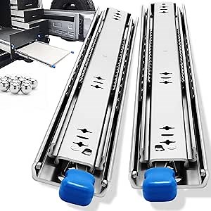 YENUO Heavy Duty Locking Drawer Slides Full Extension Runners with Lock 12 14 16 18 20 22 24 26 28 30 32 34 36 38 40 Inch Side Mount Ball Bearing Rails Track Glides 250 Lbs 1 Pair(W:53mm, 12 Inch)