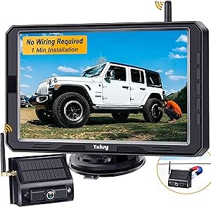 Magnetic Wireless Backup Camera Solar: Recording 7 Inch Monitor Battery Rechargeable Hitch Rear View Camera 1 Minute Installation HD 1080P 170° Wide View for Car Truck Camper Small RV Yakry Y01