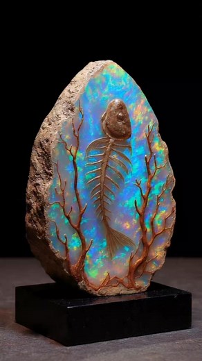 Nature's masterpiece: A stunning opalized fish fossil, where ancient history meets iridescent beauty. | Blue Light Gemstones