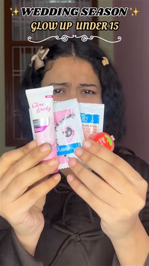 Alv on Instagram: "Wedding Season Glow-Up ✨ Using Budget Products Under ₹15! Products I used: • Fair & Lovely Face Wash • Everyuth Charcoal Scrub • Everyuth Tan Removal Face Pack • Blue Heaven Lip Balm Perfect for budget-friendly glow ✨💗 (Glow up under 15, wedding season glow up, budget skincare routine, affordable skincare) #skincare#weddingfacial#bridalfacial#explorepage"
