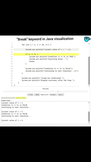 Break Keyword in Java | Step-by-Step Code Execution Visualization