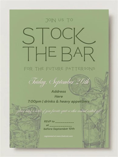 Stock the Bar Couples Shower Invitation | Green Cocktail Party Invite (digital Download) - Etsy