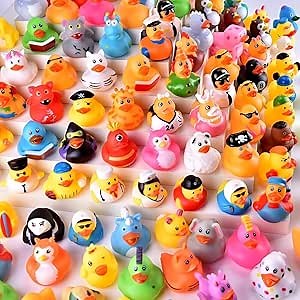 35 Packs Rubber Ducks in Bulk Assortment Car Ducks for Ducking, Small Rubber Duckies for Toddler Baby Bath Toys Floater Duck Bath Pool Toys Kids Party Favors with Mesh Carry Bag
