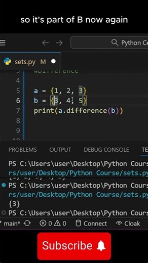 Difference of Sets in Python #coding #pythonanddjangofullstackwebdeveloper