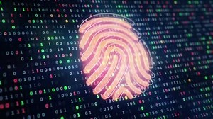 Technological Background Fingerprint Icon Background Hanging Symbols Binary Code Digits