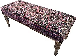 Large Ottoman Bench for Bedroom End of Bed King Size, Large Ottomans for Living Room Dining Room Entryway, Boho Farmhouse Rug Upholstered Bench with Storage (Era-64, 18x18x59)