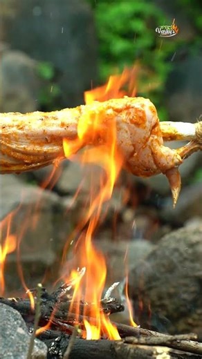 Rock Forest Rabbit Roast 🍖🔥 | Open Fire Cooking in Rain & Nature | #venkykitchen #forestcooking