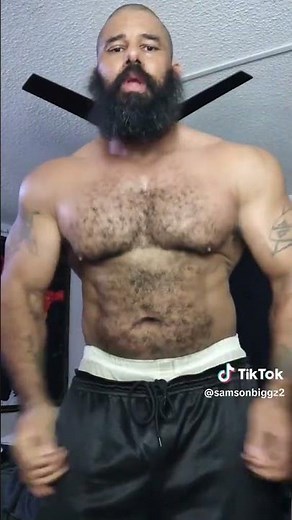 Beefcake hairy Muscle Bear: Samson, doing poses, showing off his hairy muscled chest, arms, back 🔥🐻