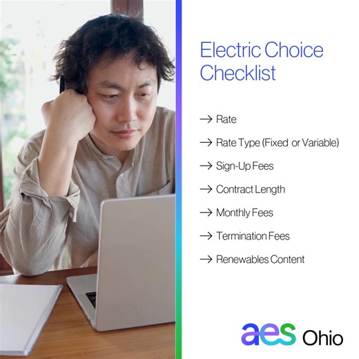 Comparing electricity suppliers? Look at the rate and whether it’s fixed (stays the same each month) or variable (changes with the market). Also, check the renewable mix, fees, contract length, and any termination charges so you know exactly what you’re signing up for. To compare suppliers and make sure you’re getting the best deal for your needs, use the Public Utilities Commission of Ohio’s Apples to Apples tool. 🔍 More on Electric Choice: https://www.aes-ohio.com/ohio-electric-choice 🔍 Publ
