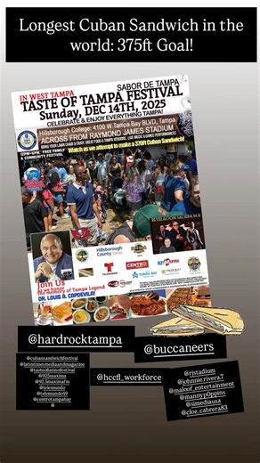 Come watch us make the Longest Cuban Sandwich in the World! #cubansandwich #empanadas #hardrocktampa #tasteoflatino #bucs #tampabay #tampa #latintimes #hispanic #hispaniccrf #lamaximatampabay | Cuban Sandwich Festival
