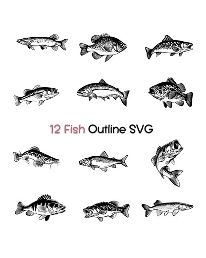 Fish Outline SVG Bundle Black Silhouette + PNG Cut Files - Etsy Australia