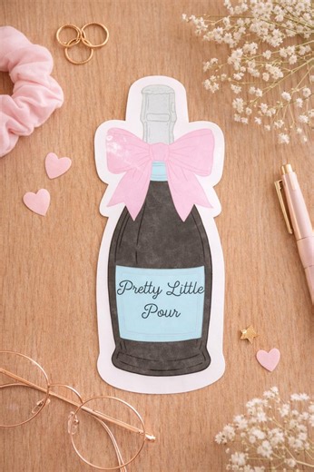 Pretty Little Pour Sticker, Prosecco Bottle, Pink Bow, Coquette, Brunch Decal - Etsy